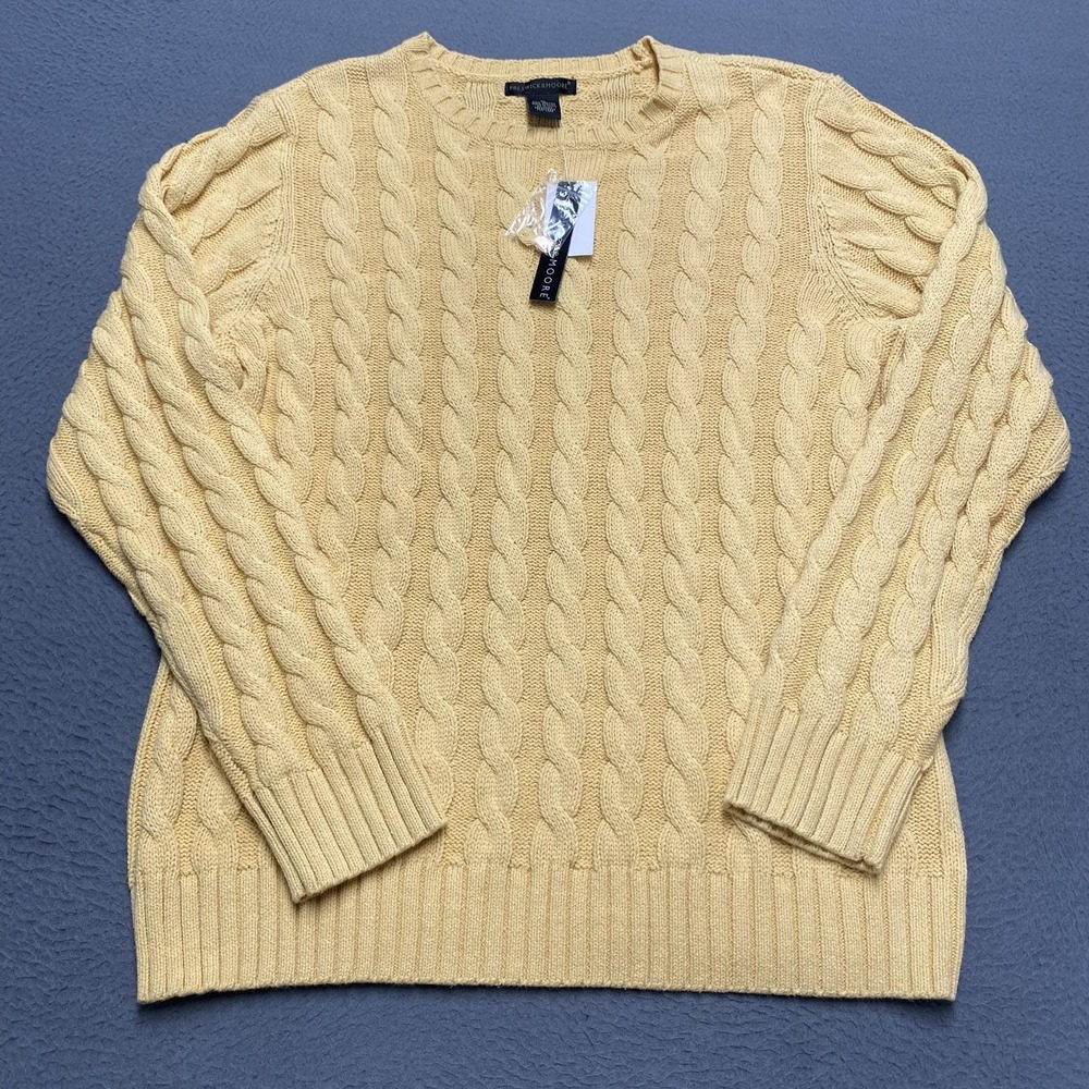 Preswick & Moore Sweater Mens XL Beige Cable Knit Crewneck Pullover Cotton